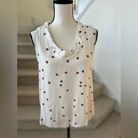 Zara White Ladybug Print Bow Back Blouse - Picture 1 of 6
